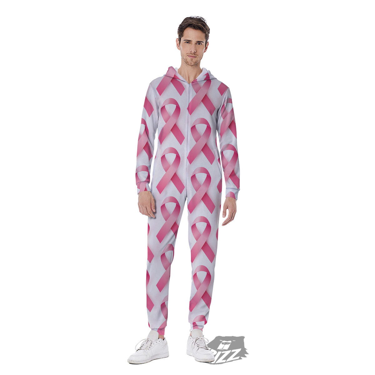 Breast Cancer Pink Ribbon Print Pattern Men's Jumpsuit-grizzshop