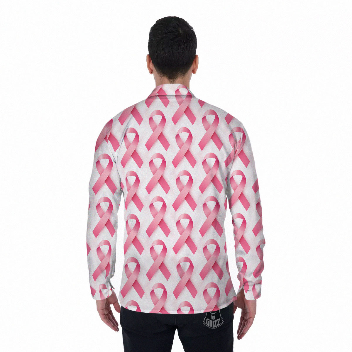 Breast Cancer Pink Ribbon Print Pattern Men's Long Sleeve Shirts-grizzshop