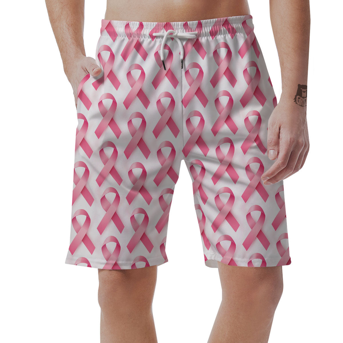 Breast Cancer Pink Ribbon Print Pattern Men's Shorts-grizzshop