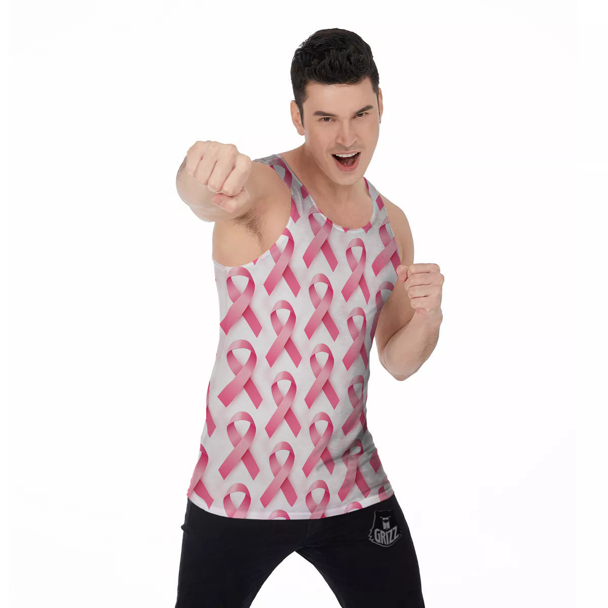 Breast Cancer Pink Ribbon Print Pattern Men's Tank Top-grizzshop
