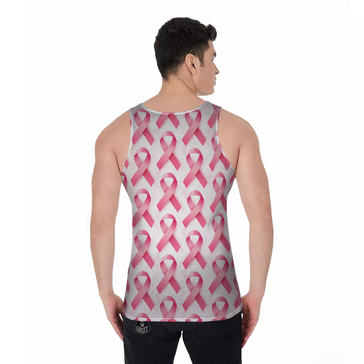 Breast Cancer Pink Ribbon Print Pattern Men's Tank Top-grizzshop