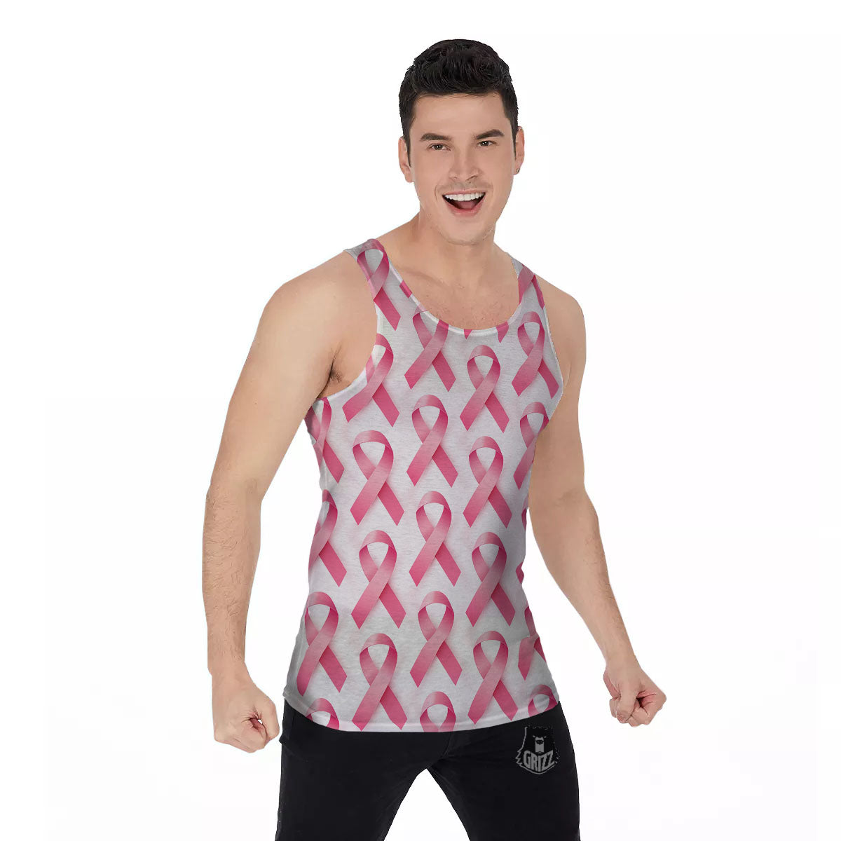 Breast Cancer Pink Ribbon Print Pattern Men's Tank Top-grizzshop