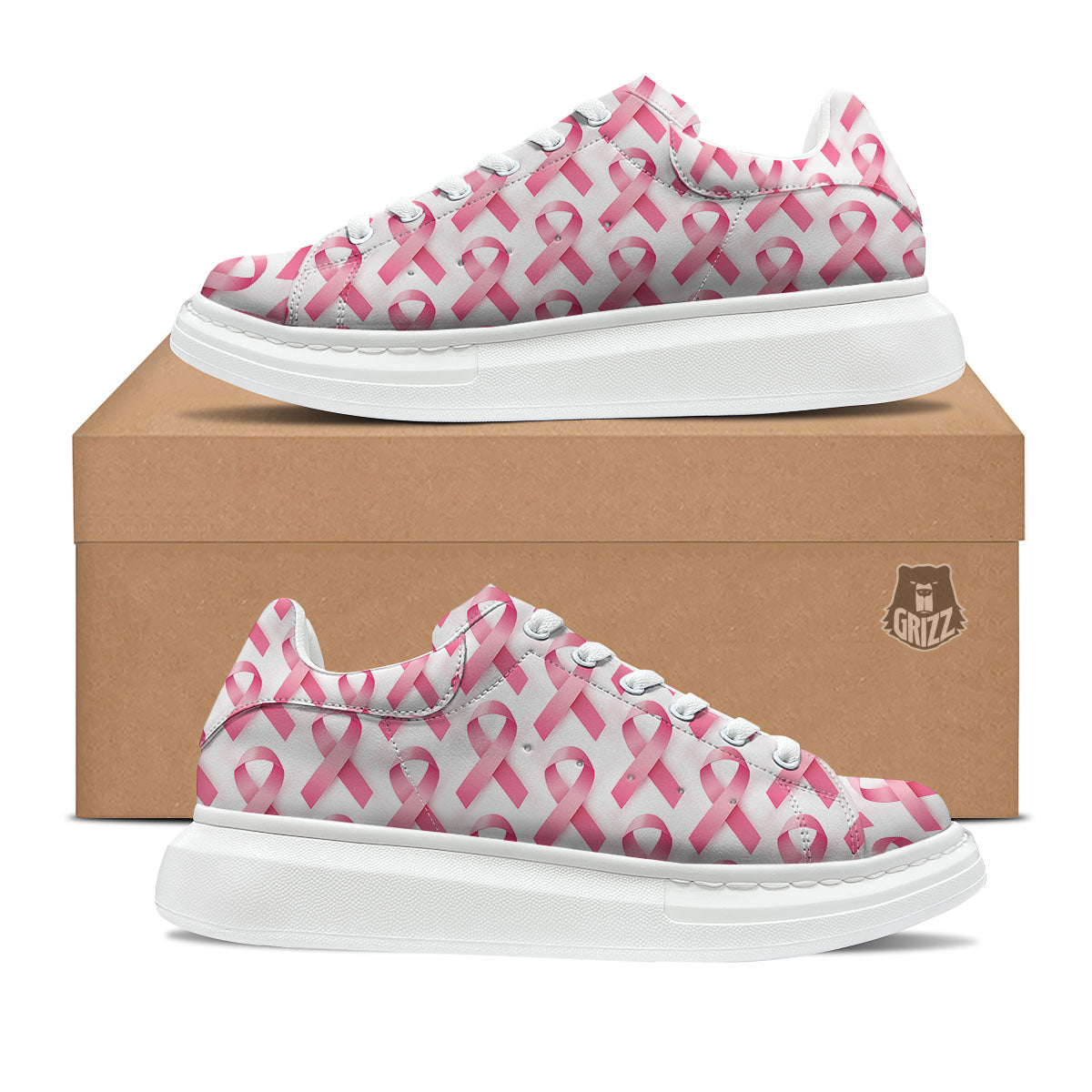 Breast Cancer Pink Ribbon Print Pattern Platform Shoes-grizzshop