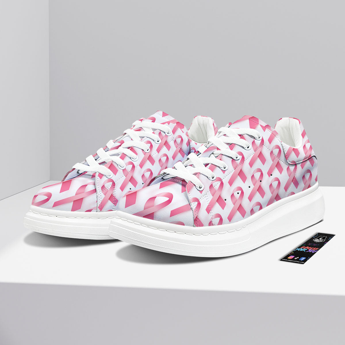 Breast Cancer Pink Ribbon Print Pattern Platform Shoes-grizzshop