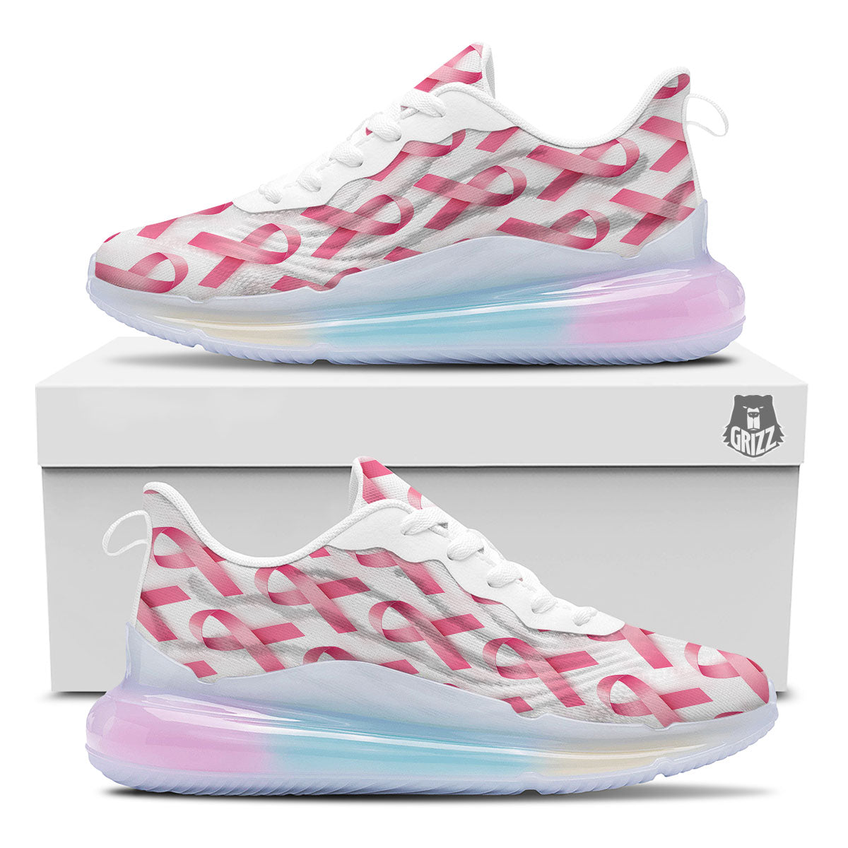 Breast Cancer Pink Ribbon Print Pattern Running Sneakers-grizzshop