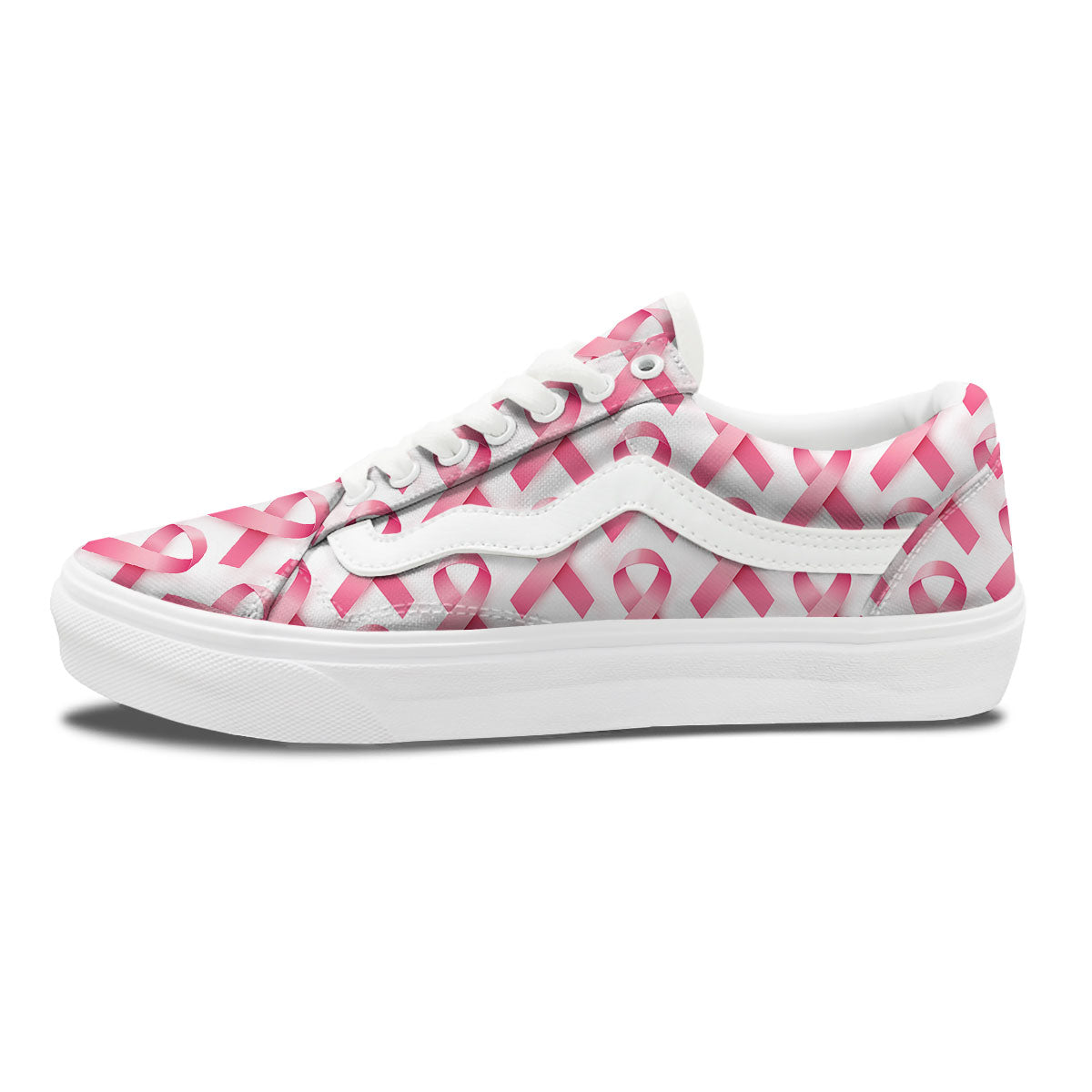 Breast Cancer Pink Ribbon Print Pattern Skate Shoes-grizzshop