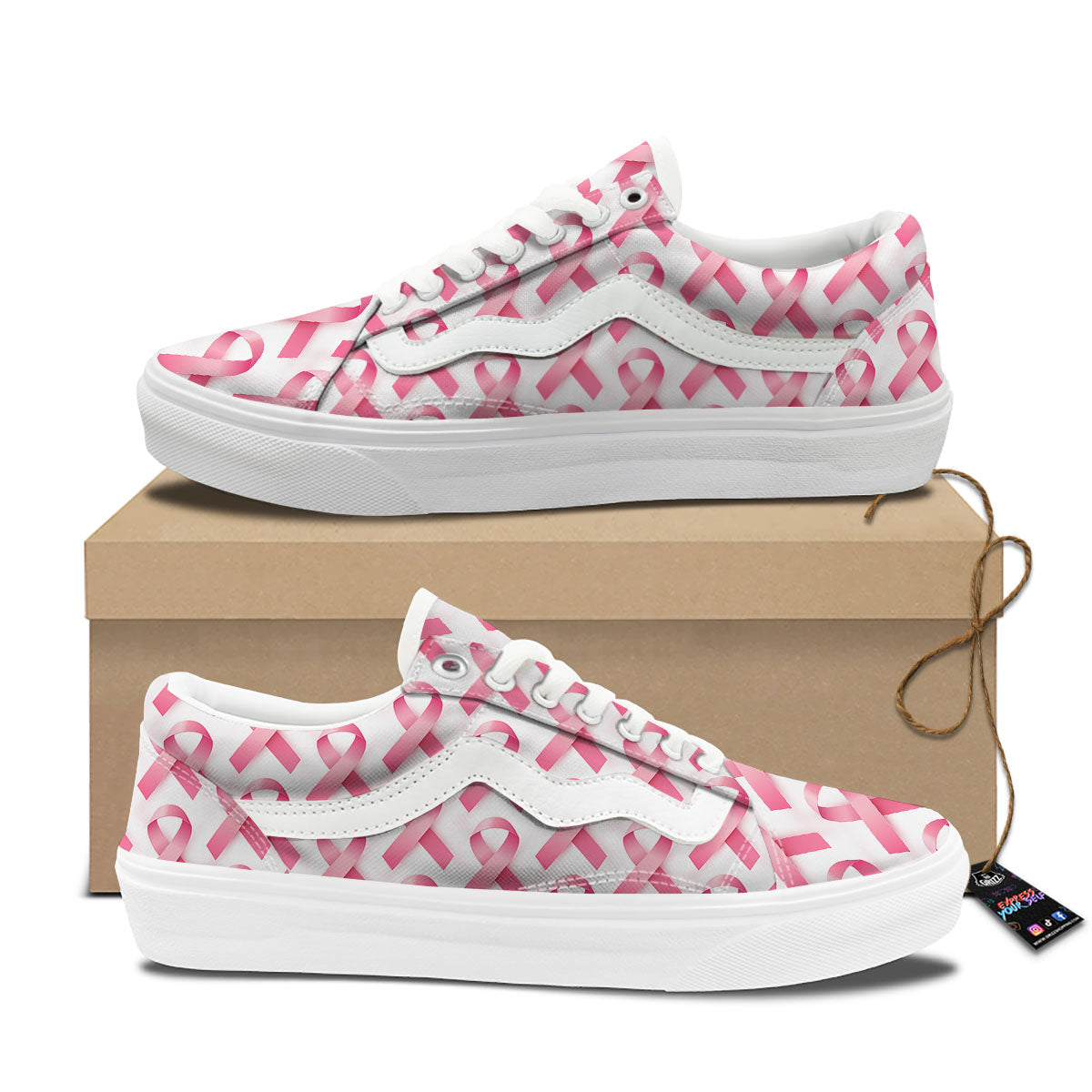 Breast Cancer Pink Ribbon Print Pattern Skate Shoes-grizzshop