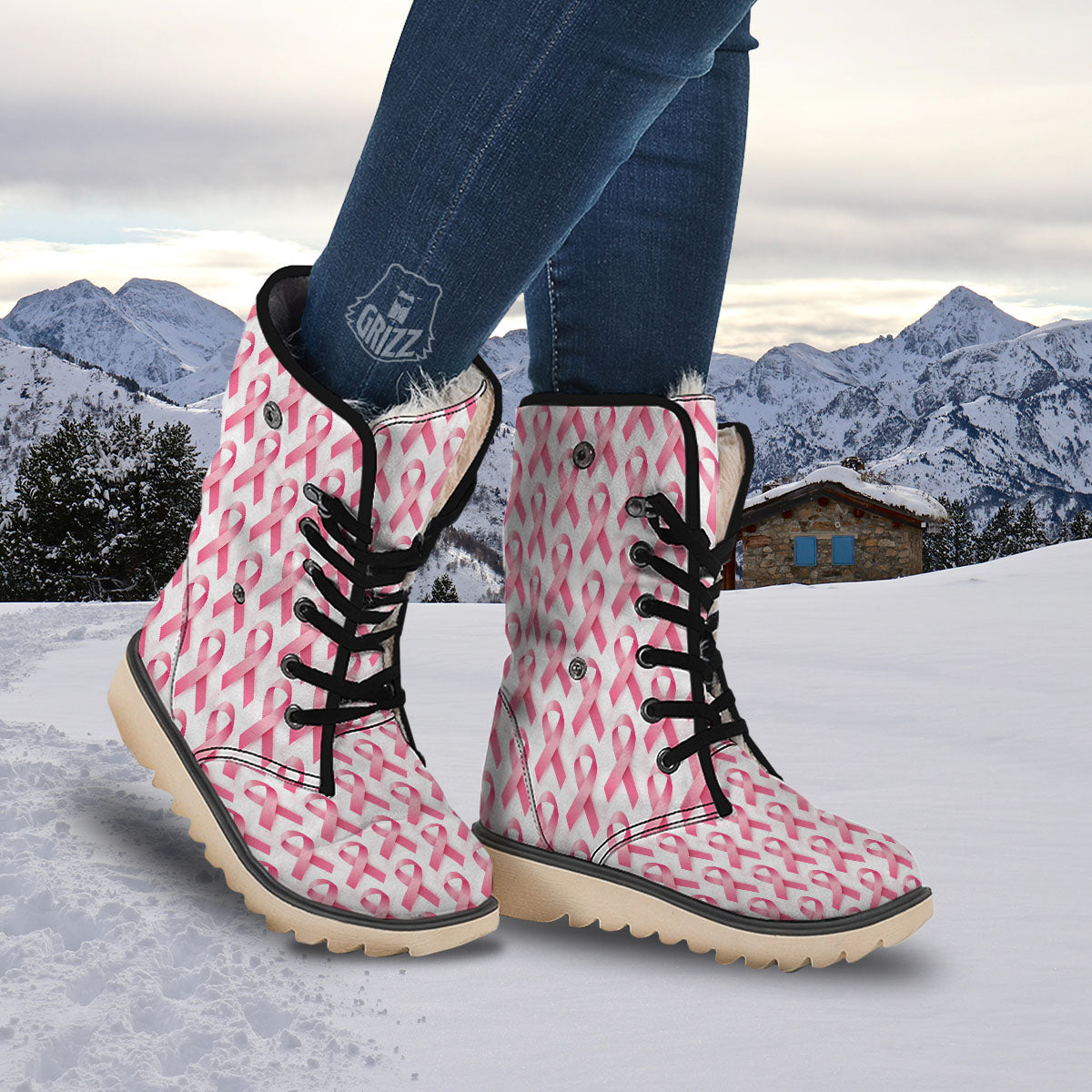 Breast Cancer Pink Ribbon Print Pattern Snow Boots-grizzshop