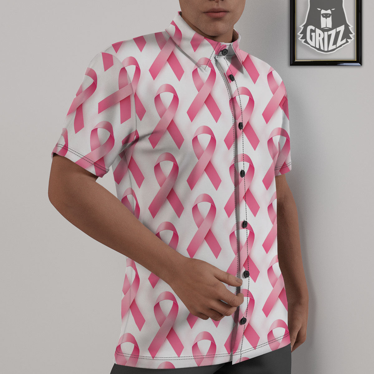 Breast Cancer Pink Ribbon Print Pattern Untucked Shirts-grizzshop