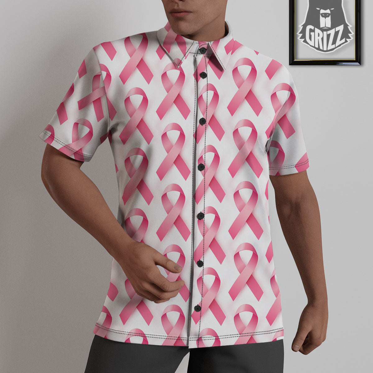 Breast Cancer Pink Ribbon Print Pattern Untucked Shirts-grizzshop