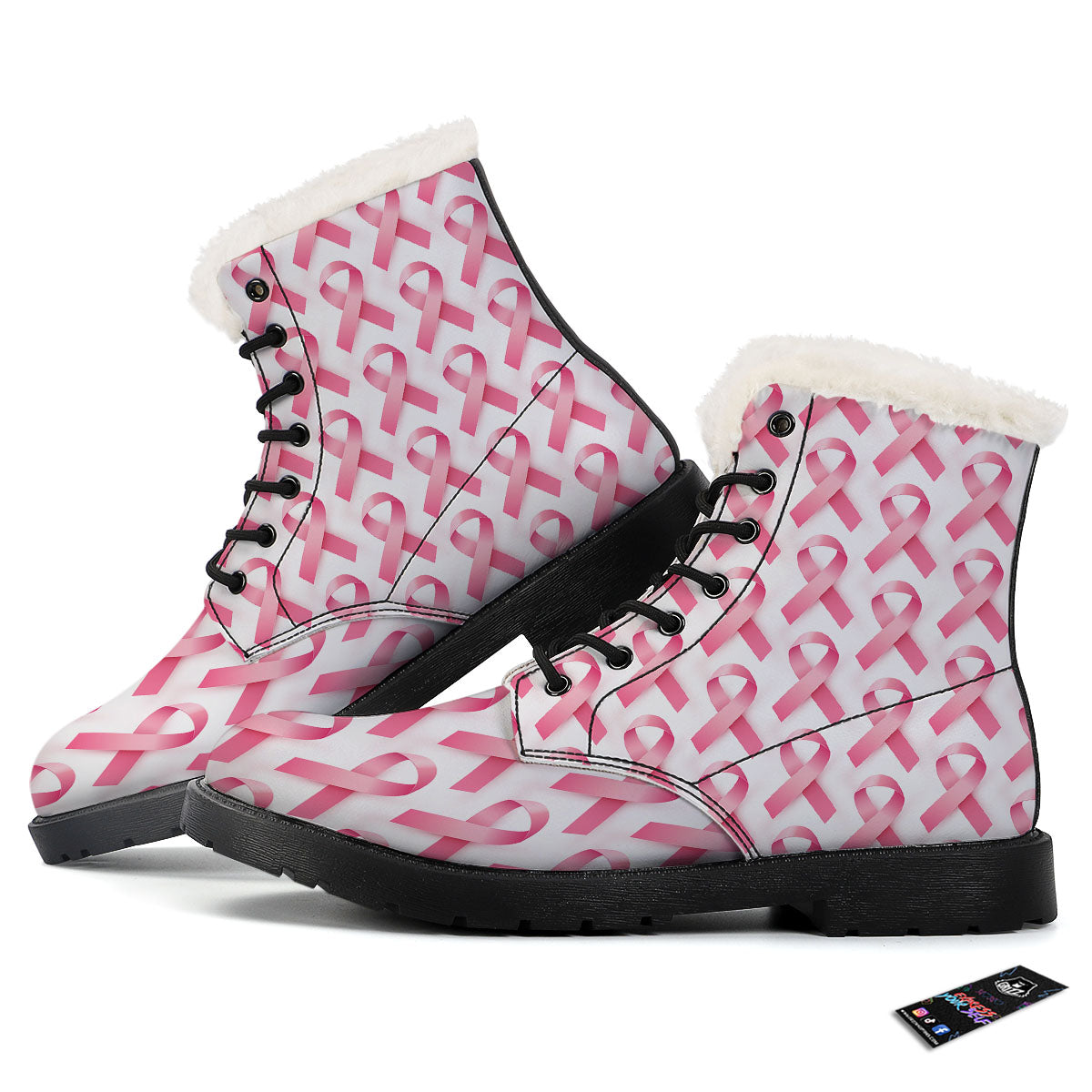Breast Cancer Pink Ribbon Print Pattern Winter Boots-grizzshop