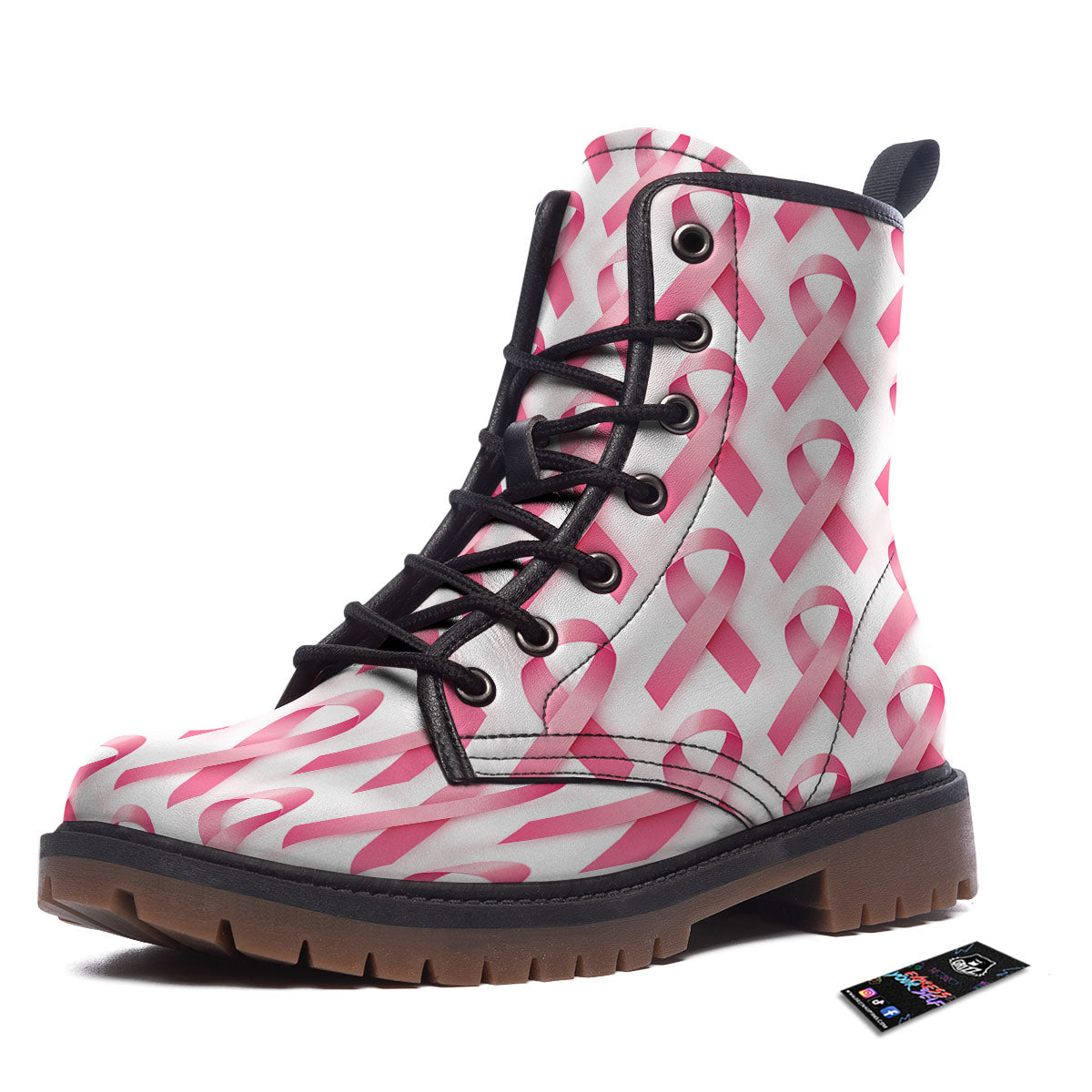 Breast Cancer Pink Ribbon Print Pattern Work Boots-grizzshop