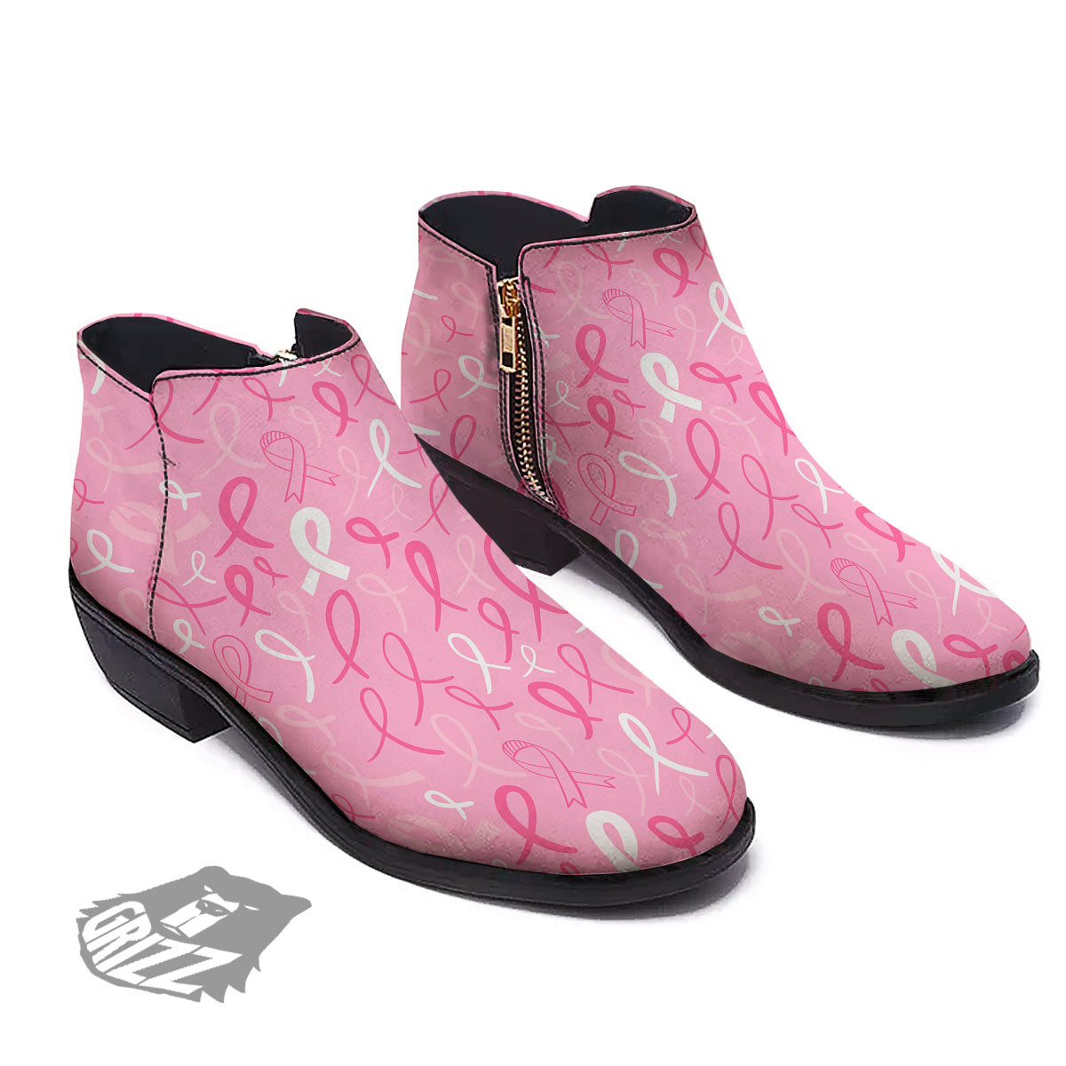 Breast Cancer Ribbon Pink Print Pattern Ankle Boots-grizzshop