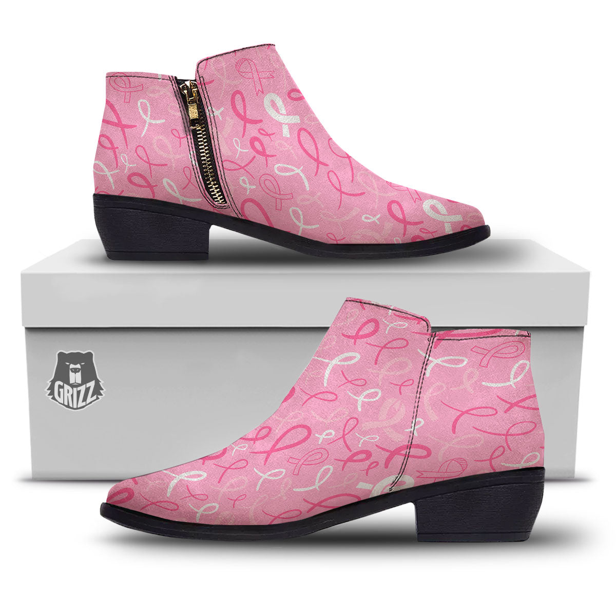 Breast Cancer Ribbon Pink Print Pattern Ankle Boots-grizzshop