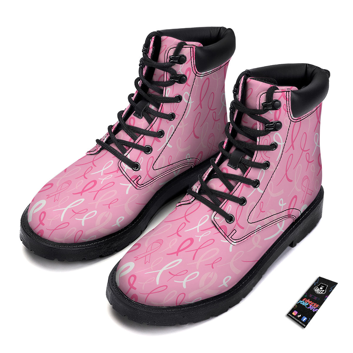 Breast Cancer Ribbon Pink Print Pattern Boots-grizzshop