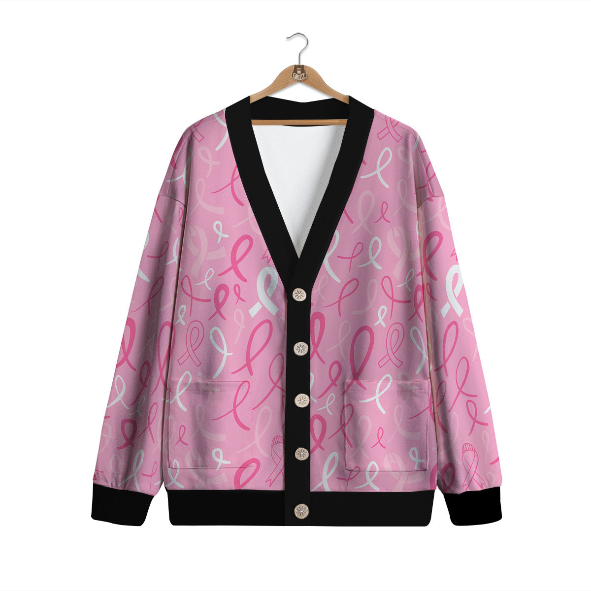 Breast Cancer Ribbon Pink Print Pattern Cardigan-grizzshop