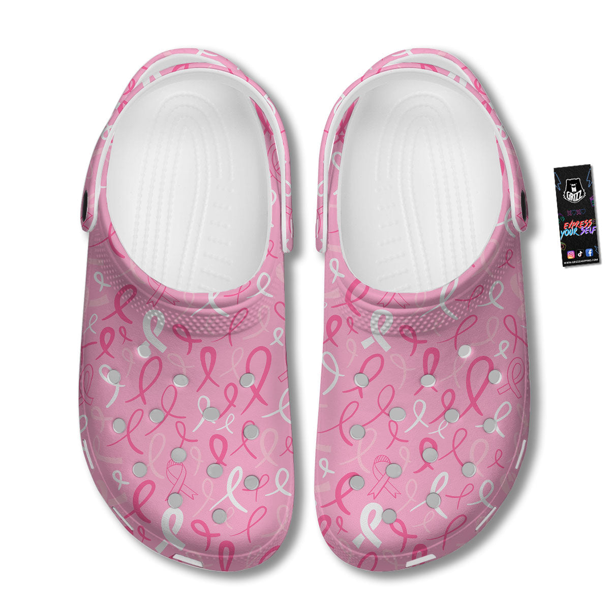 Breast Cancer Ribbon Pink Print Pattern Clog-grizzshop