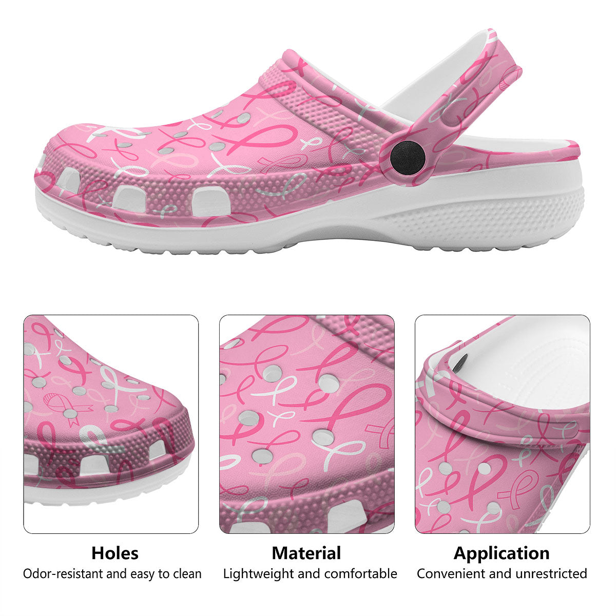 Breast Cancer Ribbon Pink Print Pattern Clog-grizzshop