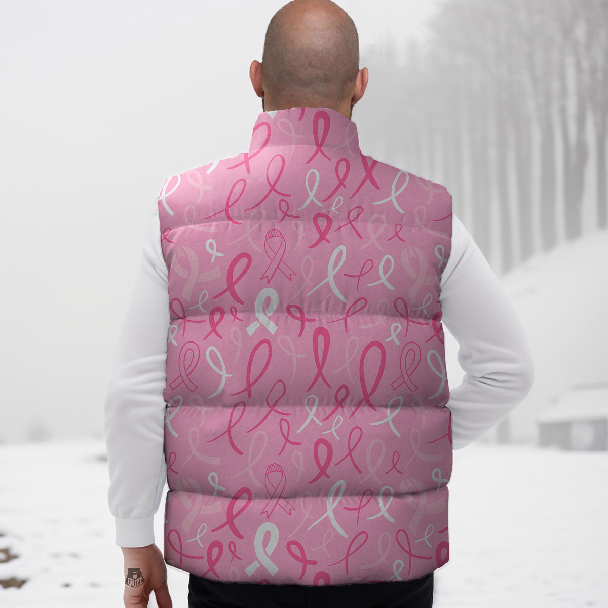 Breast Cancer Ribbon Pink Print Pattern Down Vest