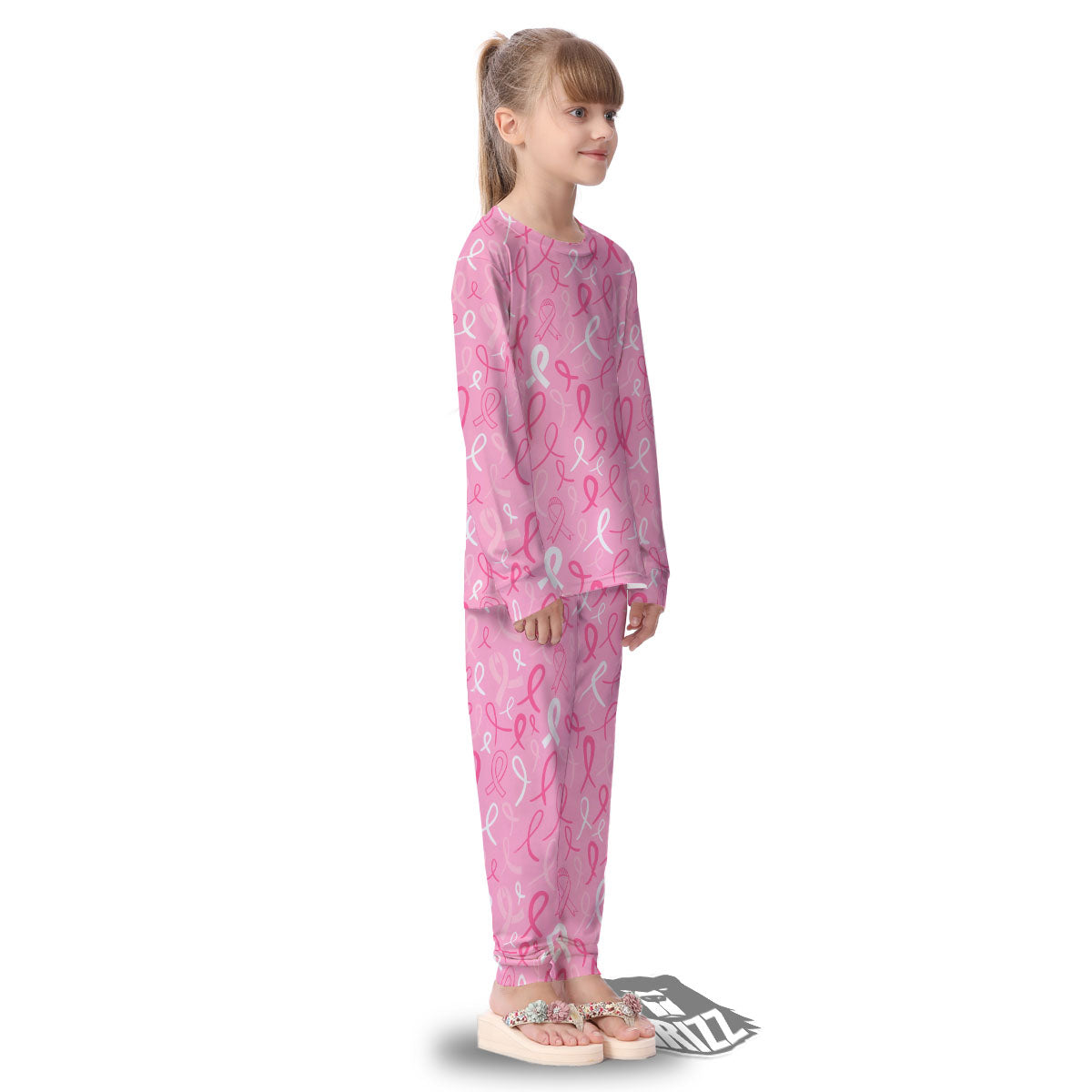 Breast Cancer Ribbon Pink Print Pattern Kid's Pajamas-grizzshop