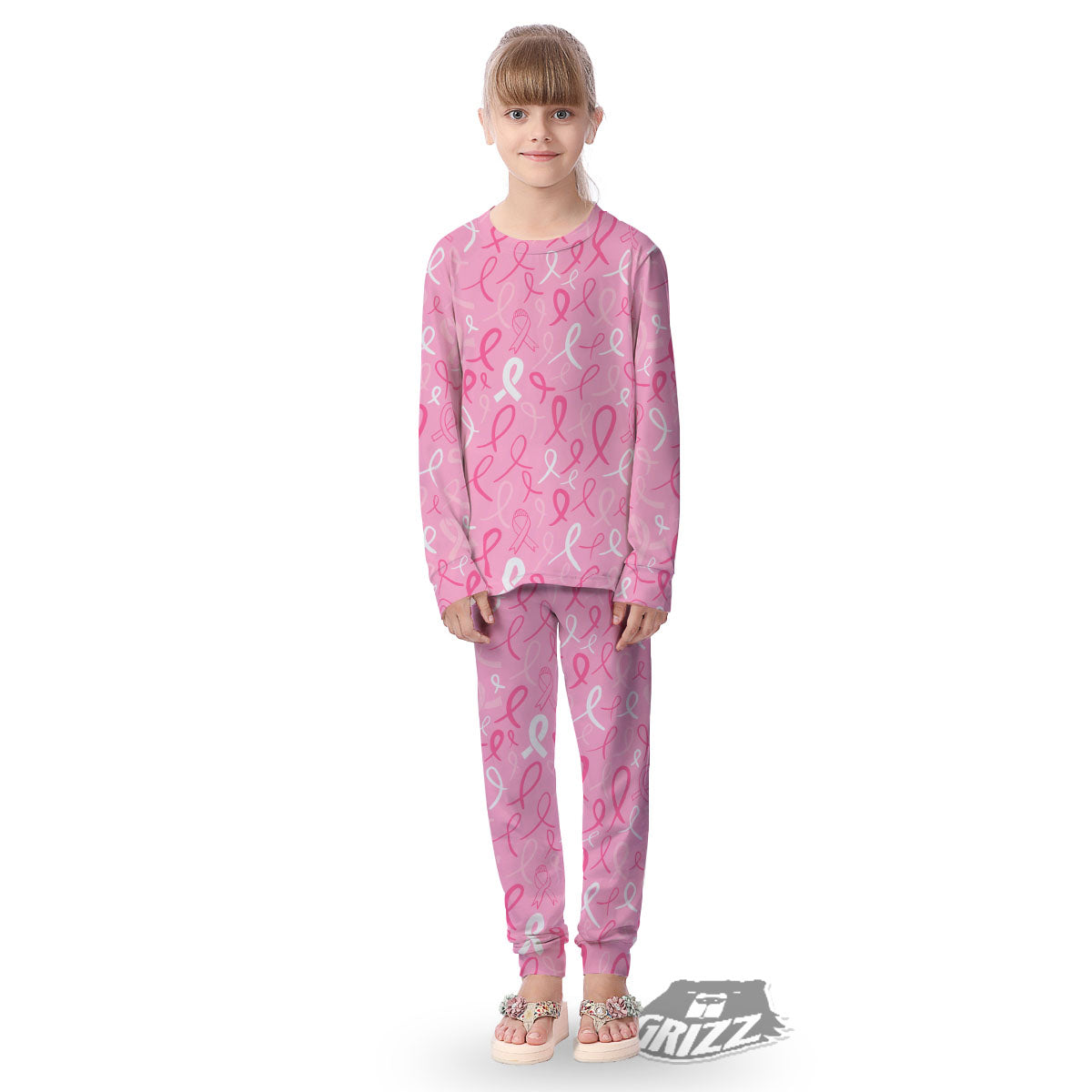 Breast Cancer Ribbon Pink Print Pattern Kid's Pajamas-grizzshop