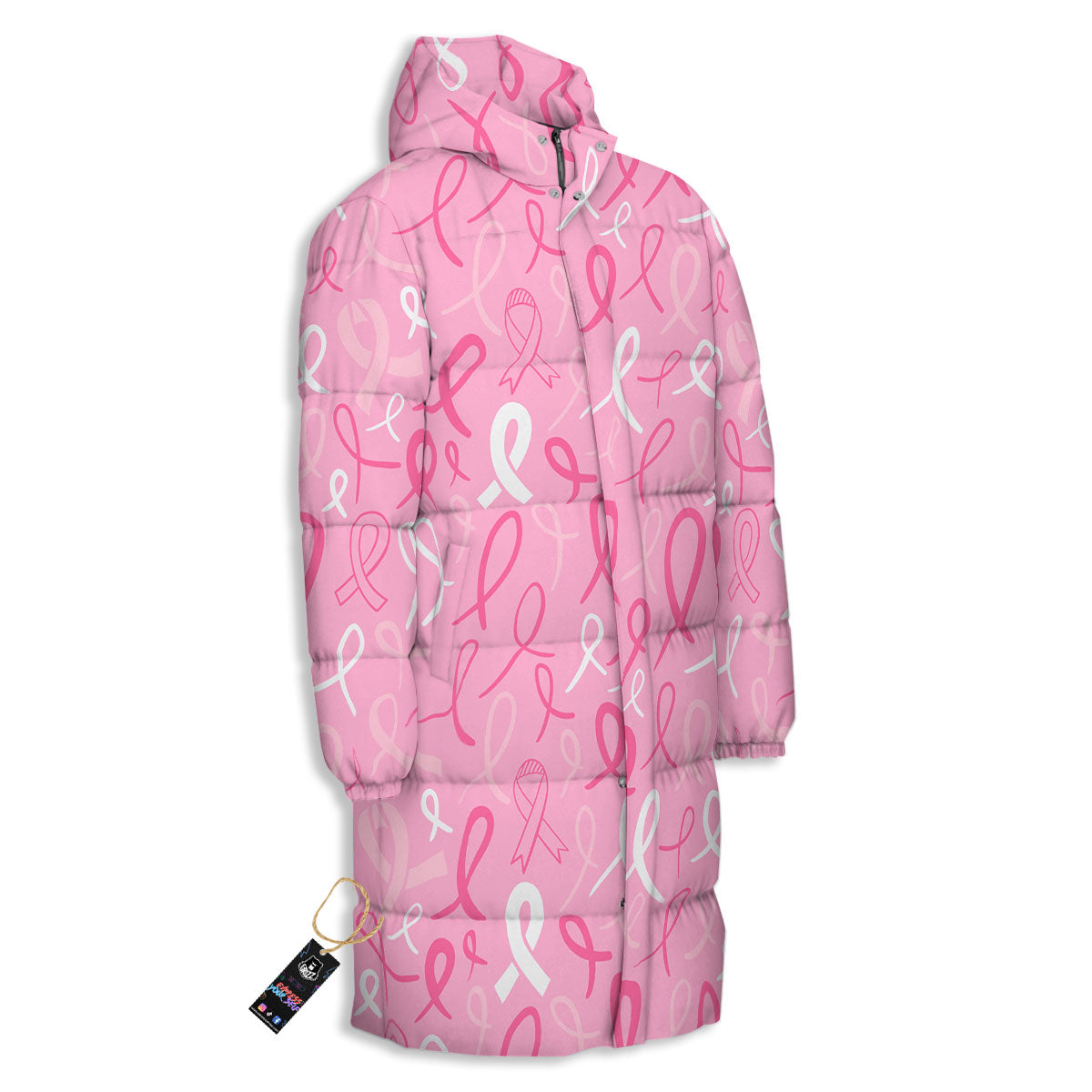 Breast Cancer Ribbon Pink Print Pattern Long Down Jacket-grizzshop