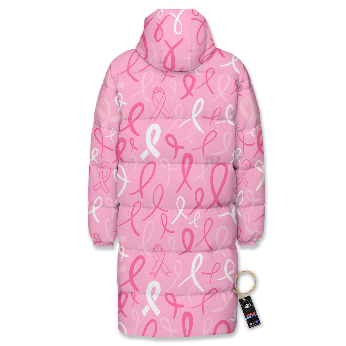 Breast Cancer Ribbon Pink Print Pattern Long Down Jacket-grizzshop