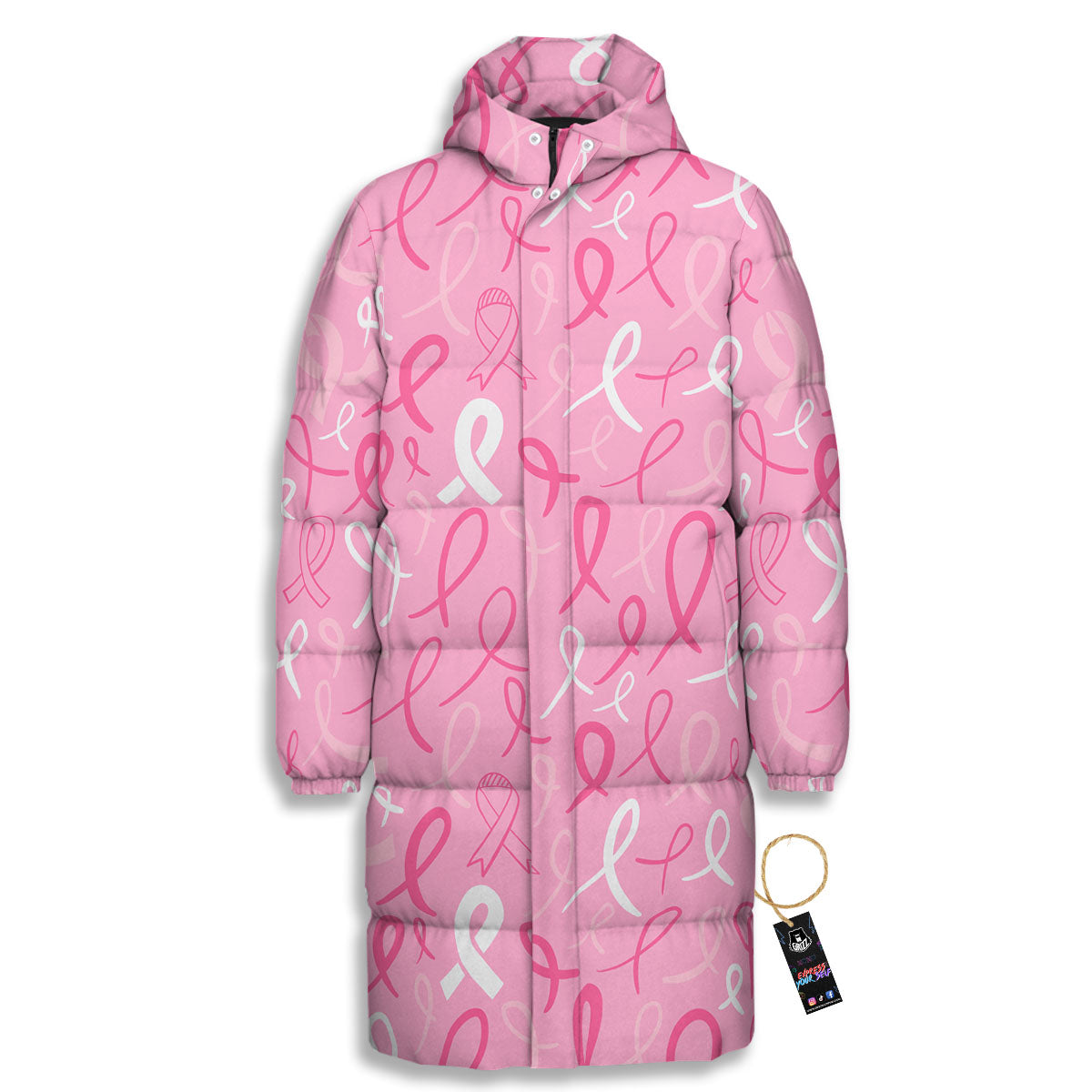 Breast Cancer Ribbon Pink Print Pattern Long Down Jacket-grizzshop
