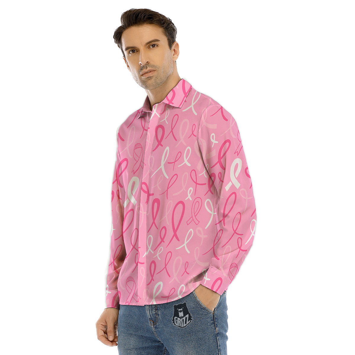 Breast Cancer Ribbon Pink Print Pattern Men's Dress Shirts-grizzshop