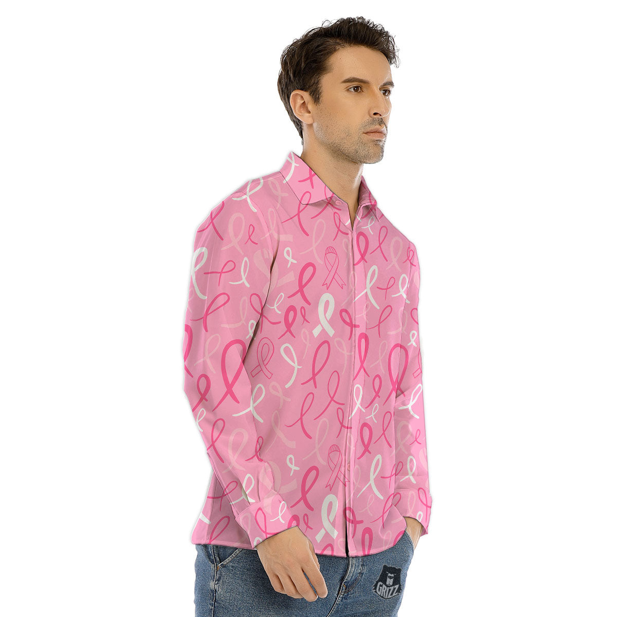 Breast Cancer Ribbon Pink Print Pattern Men's Dress Shirts-grizzshop