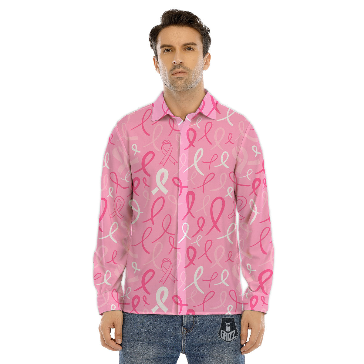 Breast Cancer Ribbon Pink Print Pattern Men's Dress Shirts-grizzshop