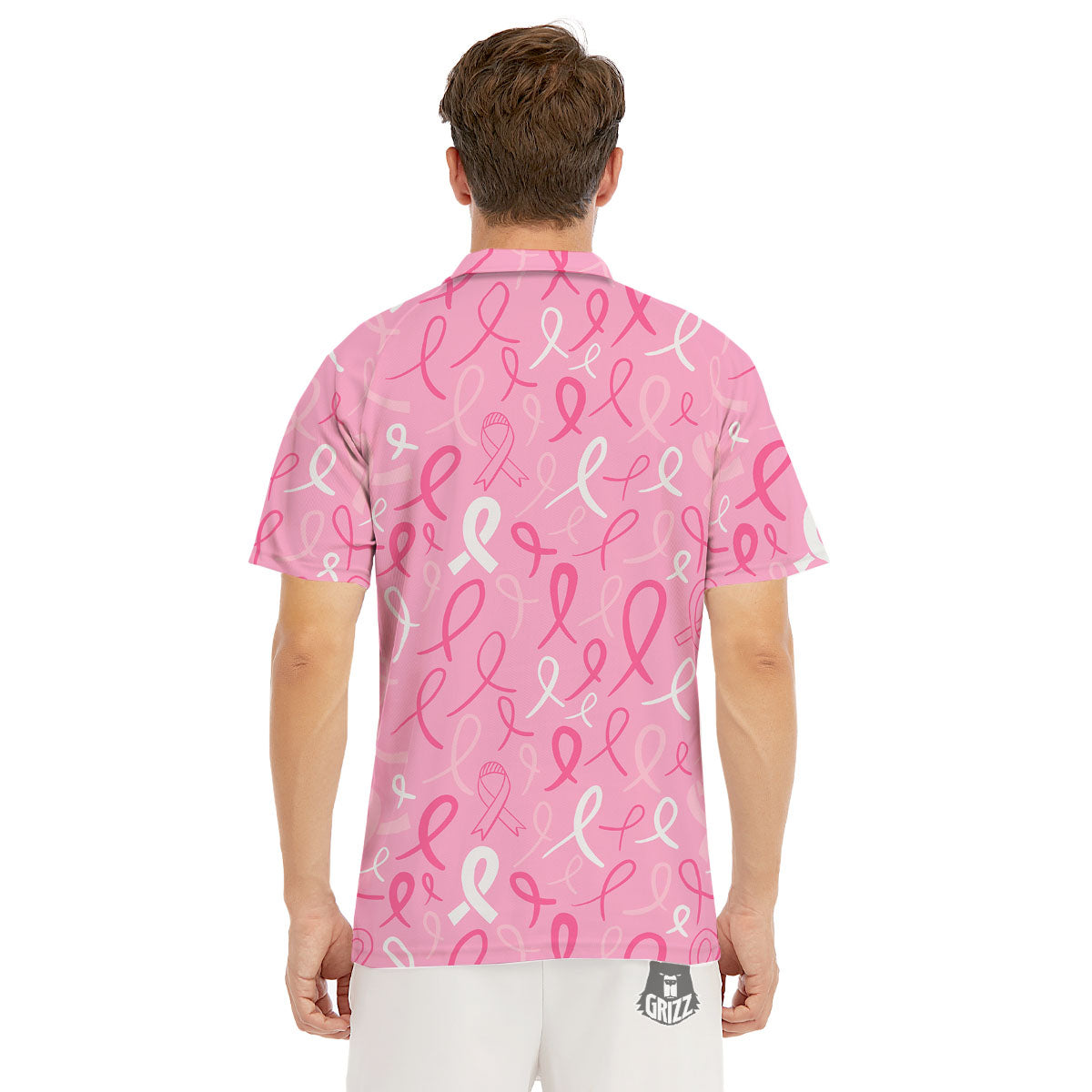 Breast Cancer Ribbon Pink Print Pattern Men's Golf Shirts-grizzshop