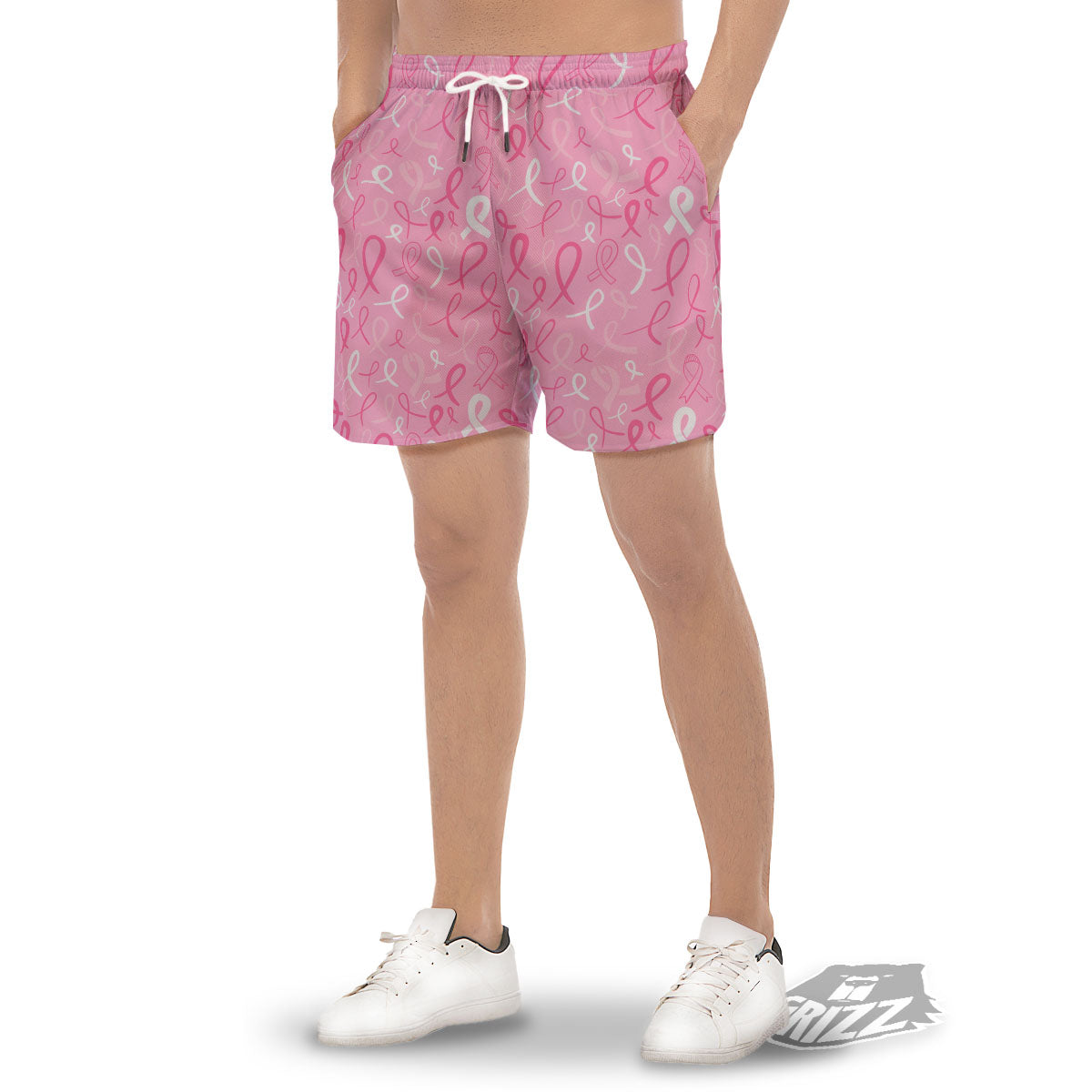Breast Cancer Ribbon Pink Print Pattern Men's Gym Shorts-grizzshop