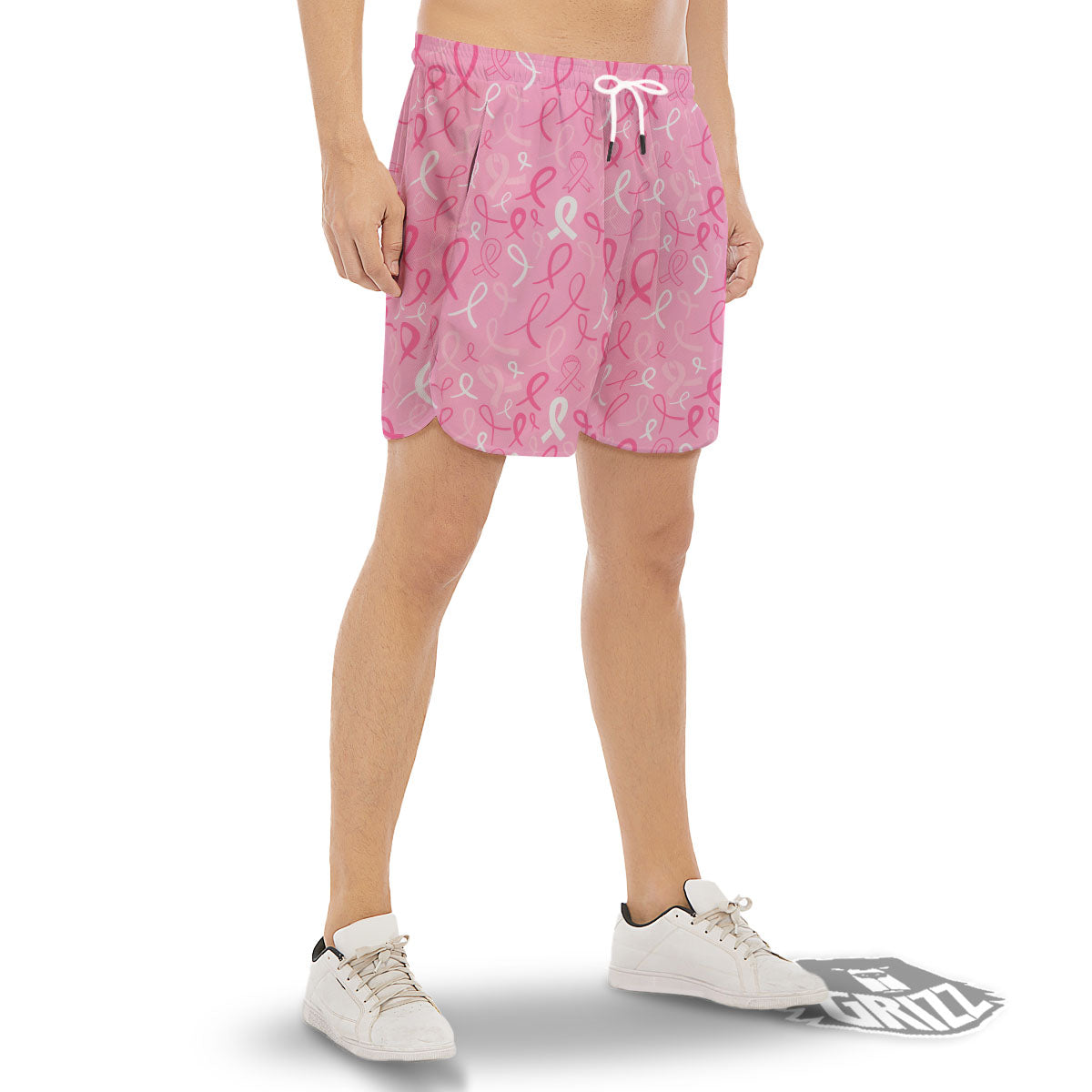 Breast Cancer Ribbon Pink Print Pattern Men's Gym Shorts-grizzshop