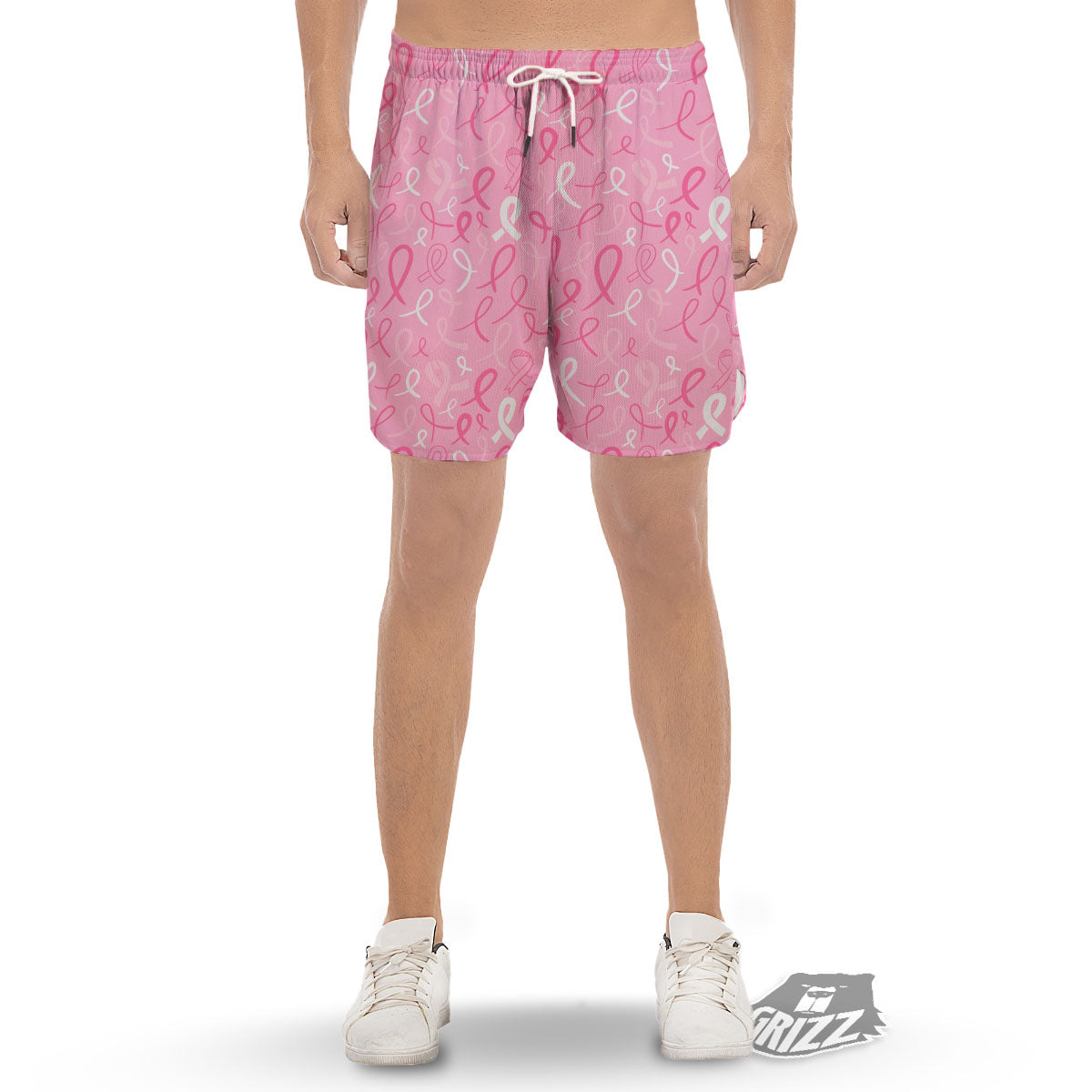 Breast Cancer Ribbon Pink Print Pattern Men's Gym Shorts-grizzshop