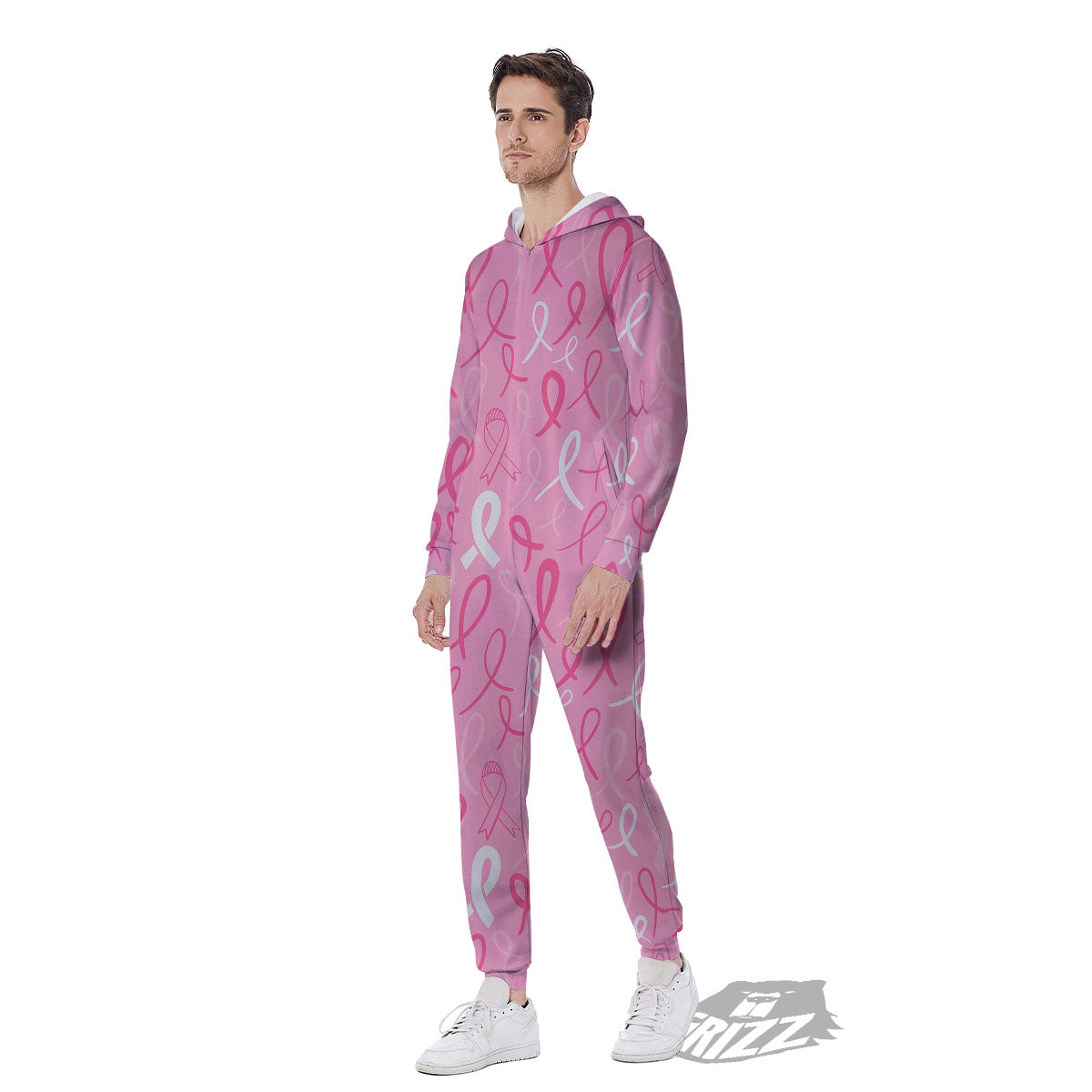 Breast Cancer Ribbon Pink Print Pattern Men's Jumpsuit-grizzshop