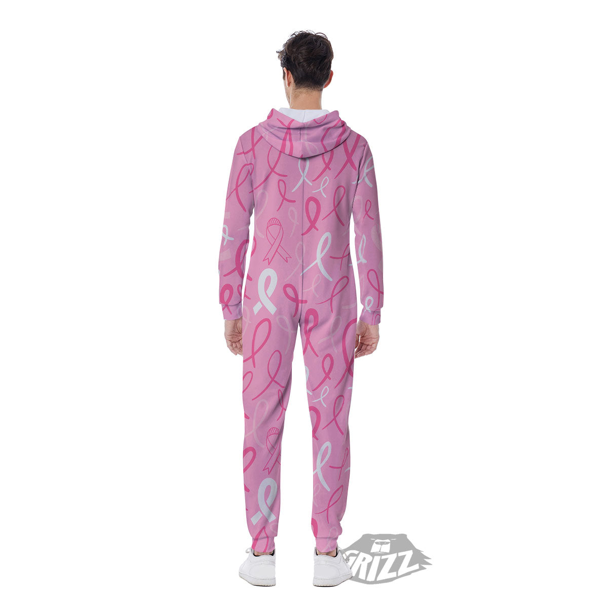 Breast Cancer Ribbon Pink Print Pattern Men's Jumpsuit-grizzshop