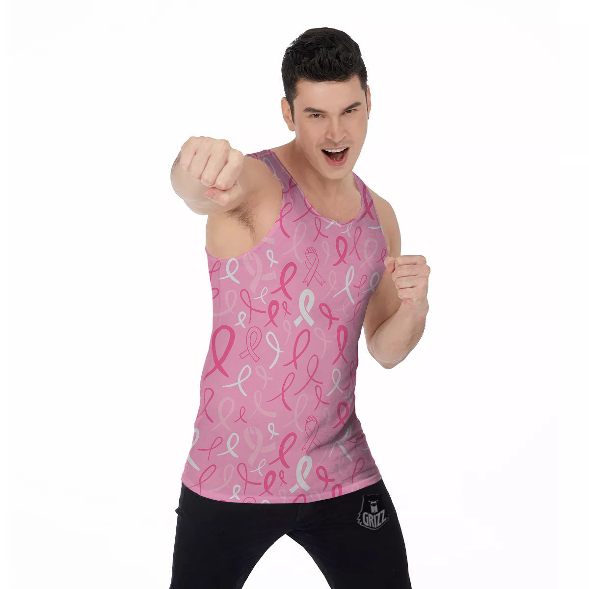 Breast Cancer Ribbon Pink Print Pattern Men's Tank Top-grizzshop
