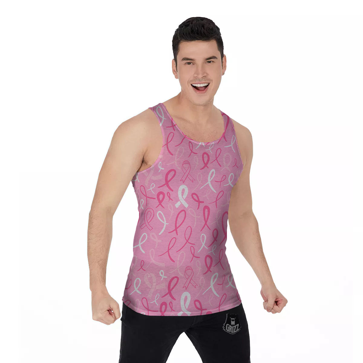 Breast Cancer Ribbon Pink Print Pattern Men's Tank Top-grizzshop