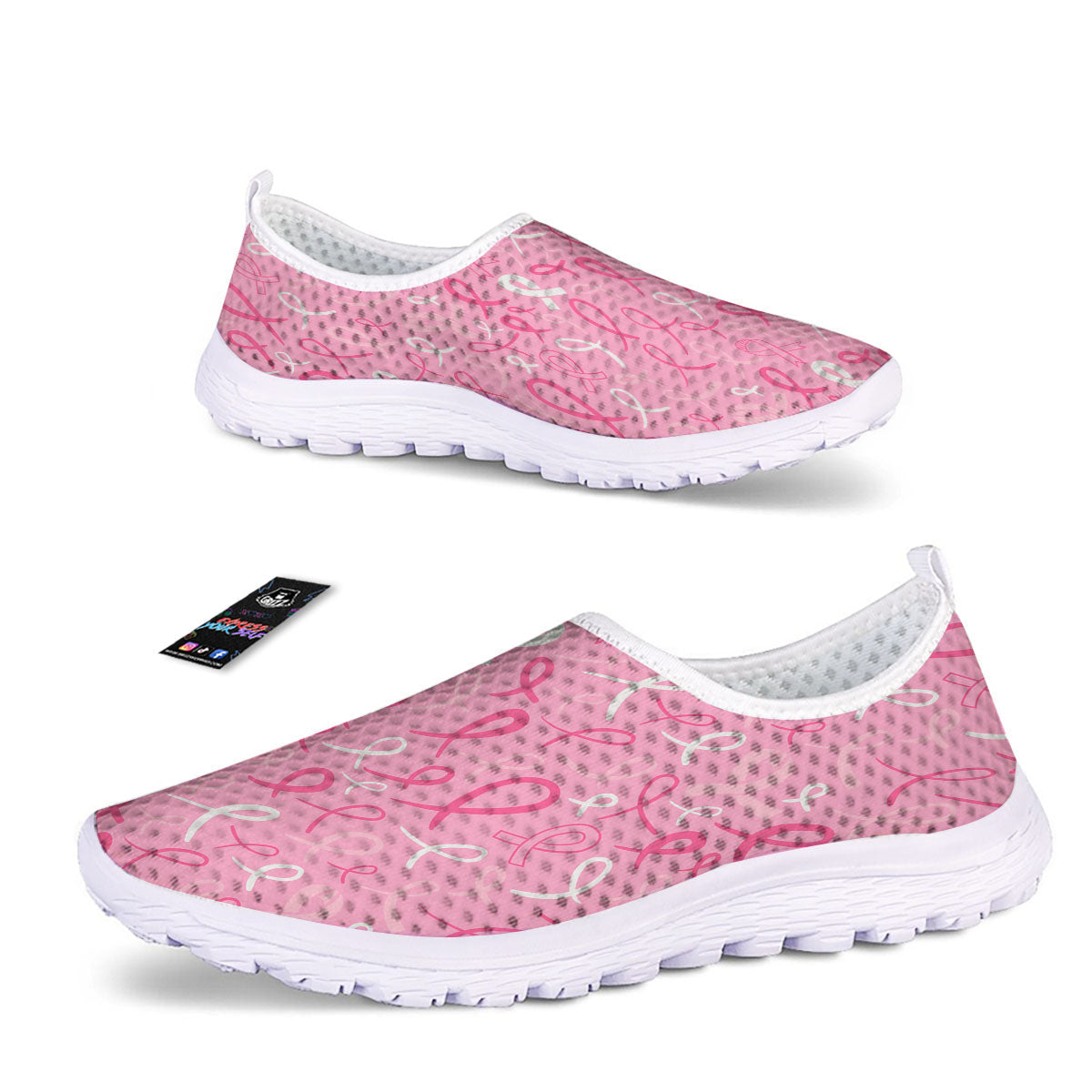 Breast Cancer Ribbon Pink Print Pattern Nurse Shoes-grizzshop