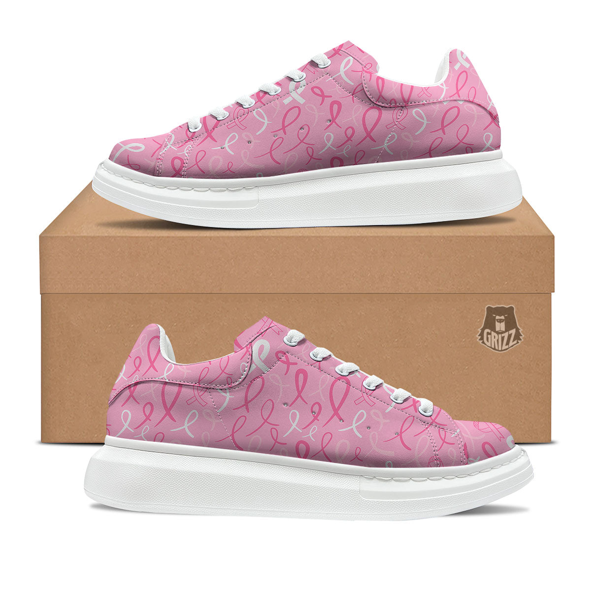 Breast Cancer Ribbon Pink Print Pattern Platform Shoes-grizzshop