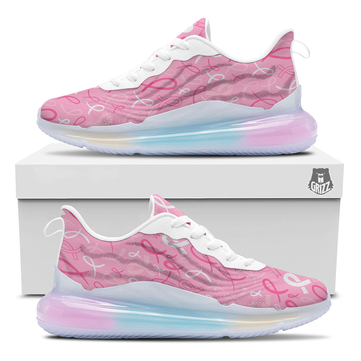 Breast Cancer Ribbon Pink Print Pattern Running Sneakers-grizzshop