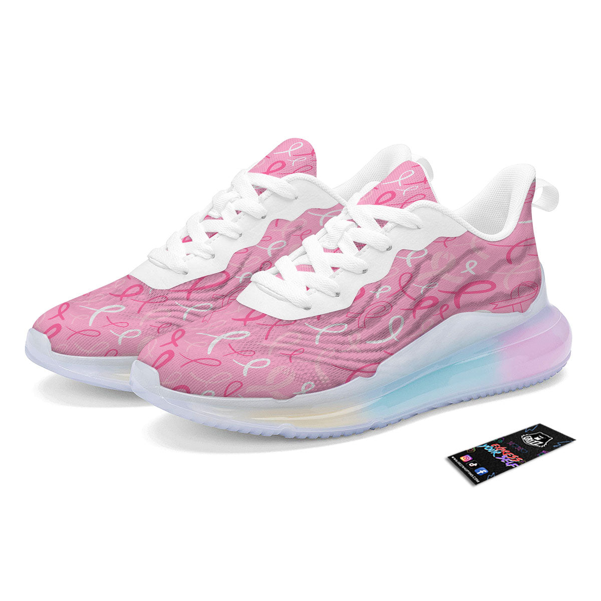 Breast Cancer Ribbon Pink Print Pattern Running Sneakers-grizzshop