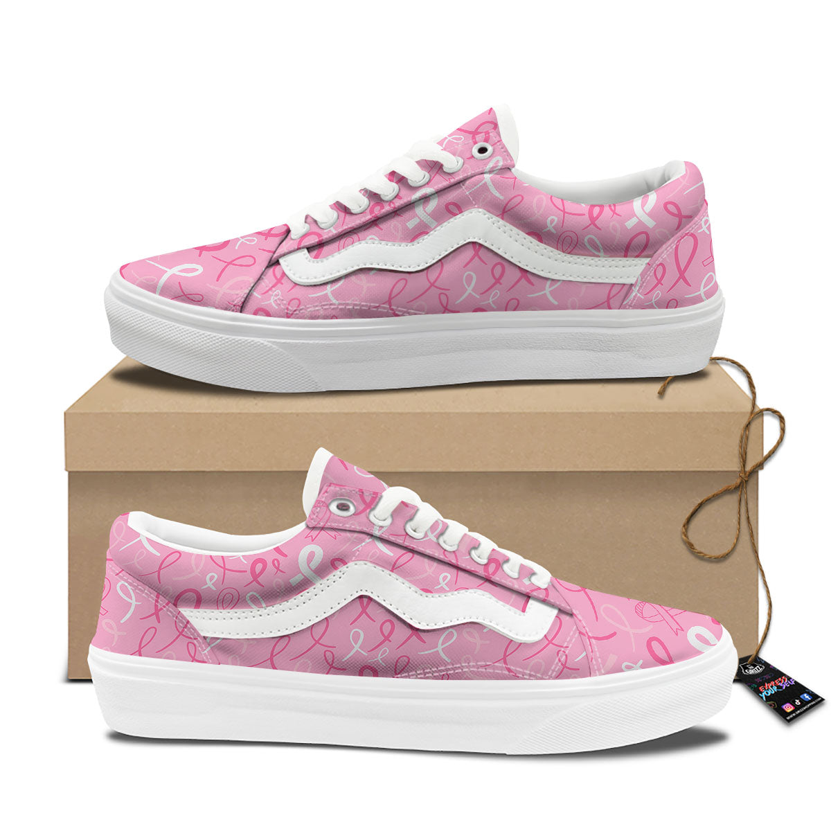 Breast Cancer Ribbon Pink Print Pattern Skate Shoes-grizzshop