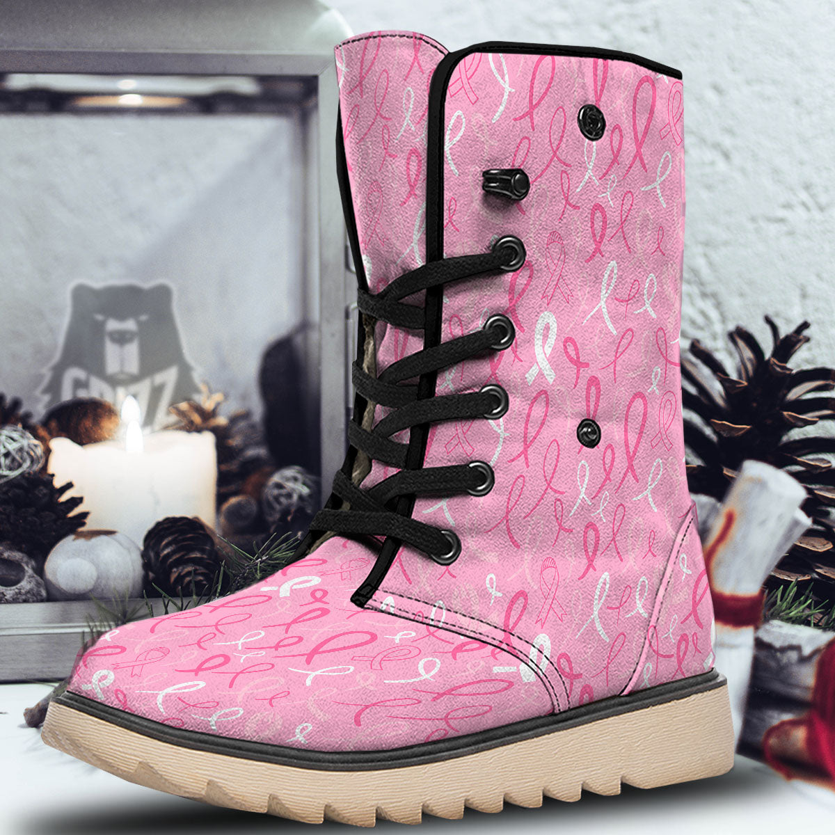 Breast Cancer Ribbon Pink Print Pattern Snow Boots-grizzshop
