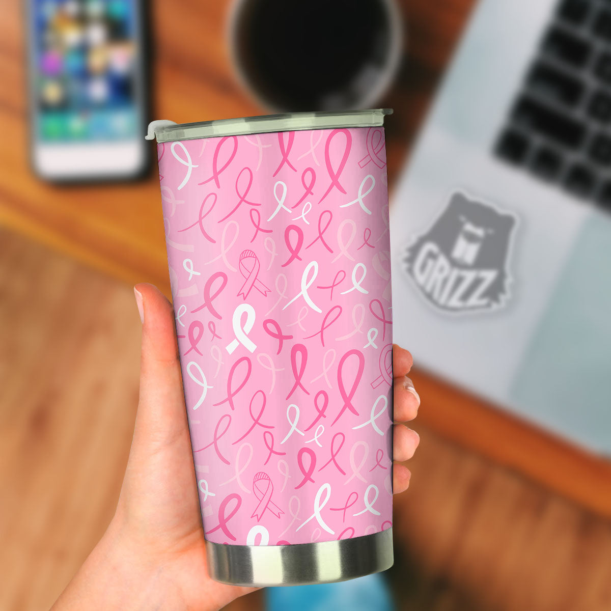 Breast Cancer Ribbon Pink Print Pattern Tumbler-grizzshop