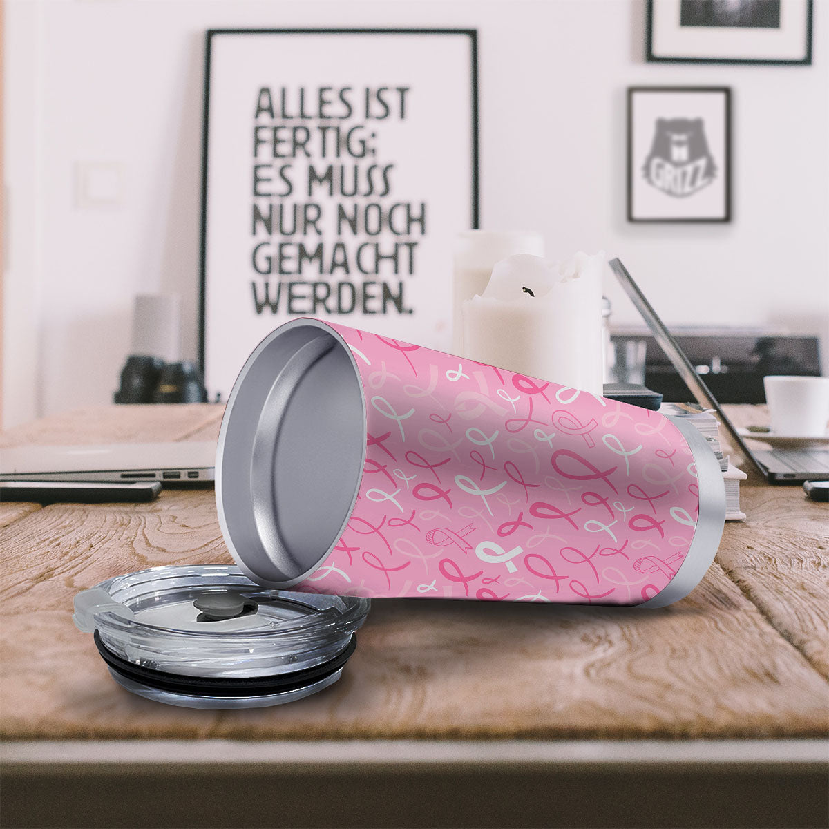 Breast Cancer Ribbon Pink Print Pattern Tumbler-grizzshop