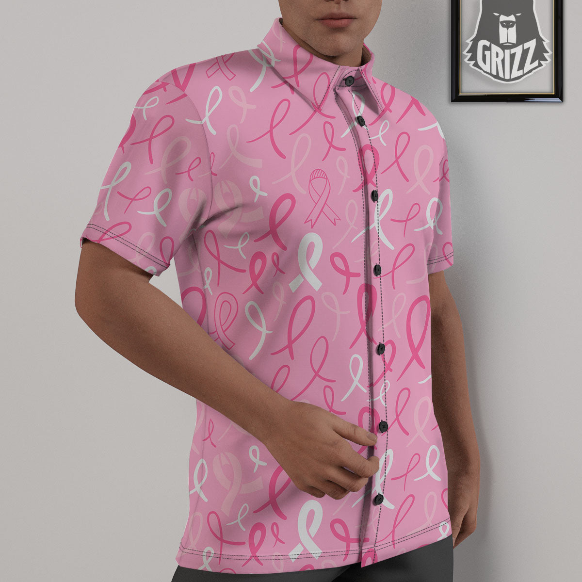 Breast Cancer Ribbon Pink Print Pattern Untucked Shirts-grizzshop
