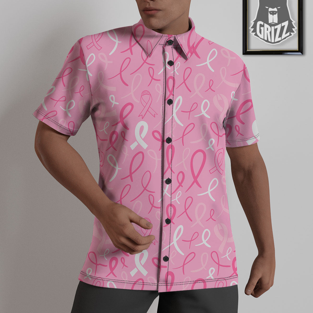 Breast Cancer Ribbon Pink Print Pattern Untucked Shirts-grizzshop