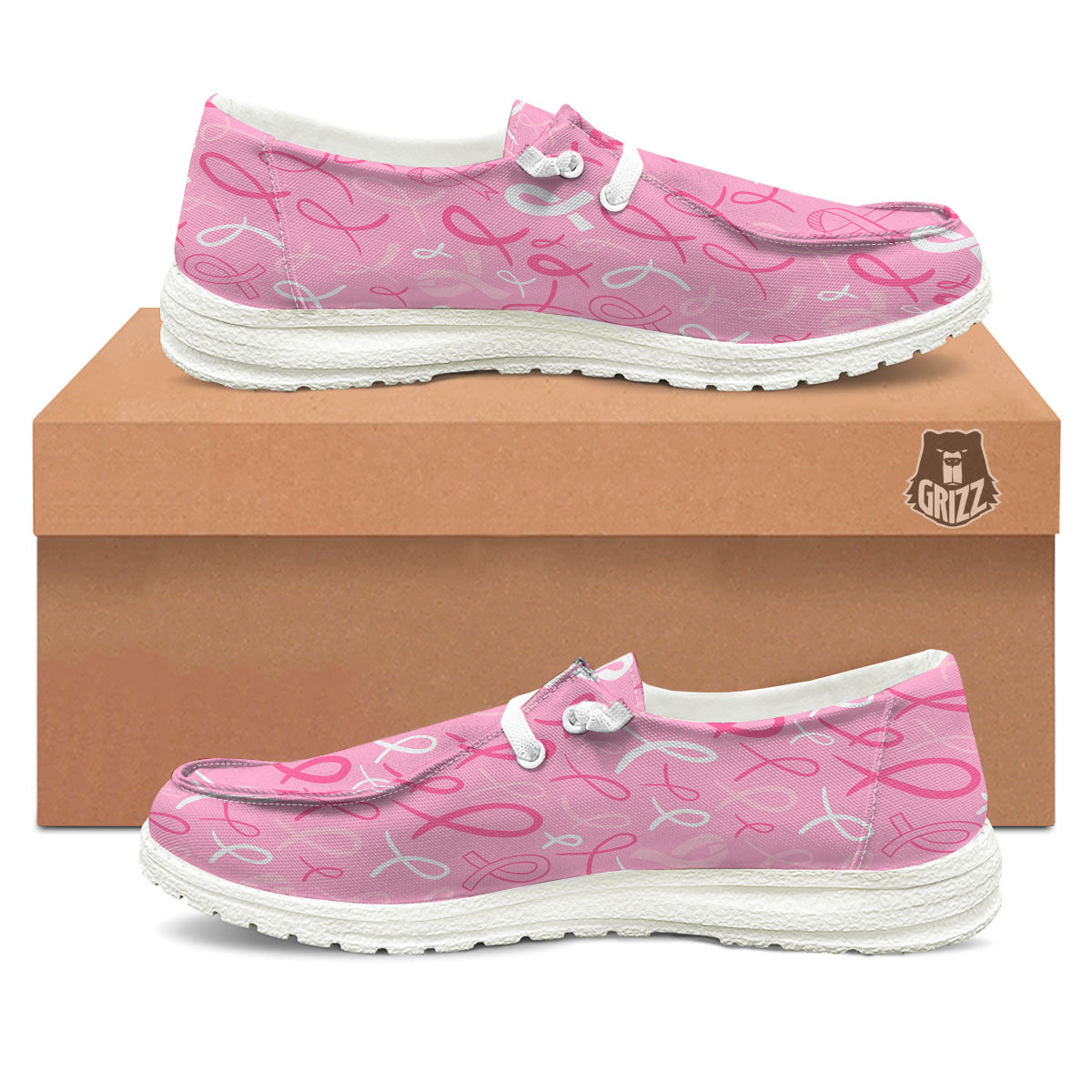 Breast Cancer Ribbon Pink Print Pattern White Loafers-grizzshop